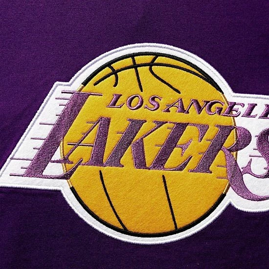 Wholesale 🛒 Unbranded Men's Mitchell & Ness Heathered Gray/Purple Los Angeles Lakers Color Blocked Long Sleeve Hoodie T-Shirt 👍 - Image 4