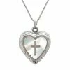 New 🥰 Unbranded Sterling Silver 👩 Mother-of-Pearl Cross Heart Locket ⌛