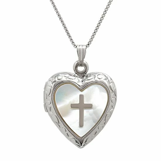 New ๐ฅฐ Unbranded Sterling Silver ๐ฉ Mother-of-Pearl Cross Heart Locket โ - Image 3