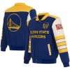 Cheap 🔔 Unbranded Men's JH Design Royal Golden State Warriors Stripe Colorblock Nylon Reversible Full-Snap Jacket 👍