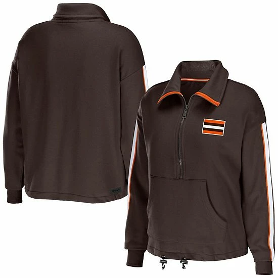 Cheapest ✔️ Unbranded 👩 Women's WEAR By Erin Andrews Brown Cleveland Browns Logo Stripe Half-Zip Top 👏