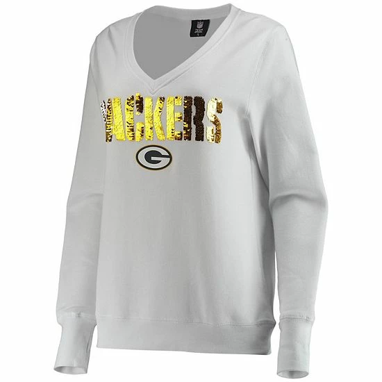 Hot Sale โญ Unbranded ๐ฉ Women's Cuce White Green Bay Packers Victory V-Neck Pullover Sweatshirt ๐ - Image 3