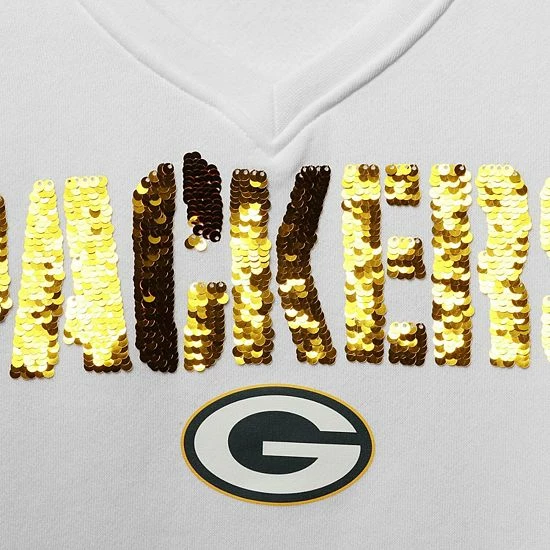 Hot Sale โญ Unbranded ๐ฉ Women's Cuce White Green Bay Packers Victory V-Neck Pullover Sweatshirt ๐ - Image 5
