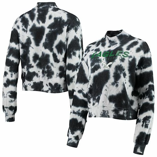 Promo ⭐ Unbranded 👩 Women's Junk Food Black Philadelphia Eagles Tie-Dye Cropped Pullover Sweatshirt 💯