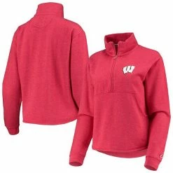 Discount 👏 Unbranded 👩 Women's League Collegiate Wear Heathered Red Wisconsin Badgers Victory Springs Half-Zip Sweatshirt 🧨
