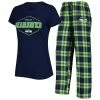 Outlet ⌛ Unbranded 👩 Women's Concepts Sport College Navy/Neon Green Seattle Seahawks Badge T-Shirt & Pants Sleep Set 🔔