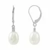 Discount 🔥 Unbranded 10k White Gold Freshwater Cultured Pearl & Diamond Accent Drop Earrings 😀