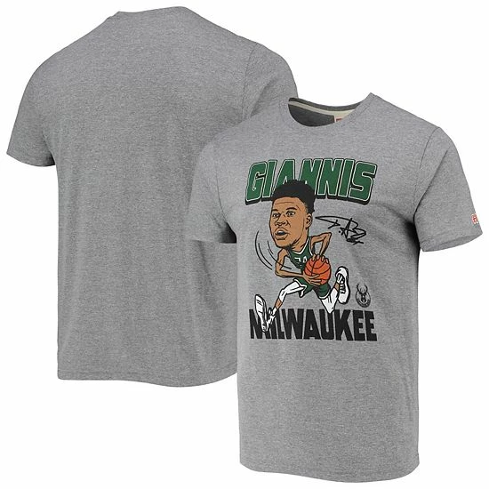 Best deal 🔥 Unbranded Men's Homage Giannis Antetokounmpo Heathered Gray Milwaukee Bucks Caricature Tri-Blend T-Shirt ✔️ - Image 2