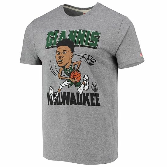 Best deal 🔥 Unbranded Men's Homage Giannis Antetokounmpo Heathered Gray Milwaukee Bucks Caricature Tri-Blend T-Shirt ✔️ - Image 3