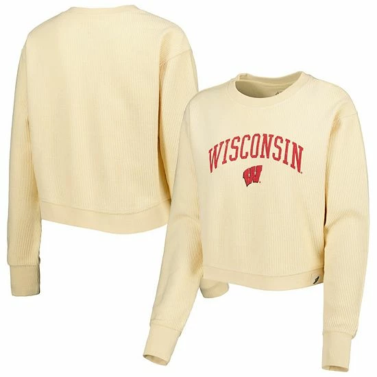 Outlet ๐ฏ Unbranded ๐ฉ Women's League Collegiate Wear Cream Wisconsin Badgers Classic Campus Corded Timber Sweatshirt ๐