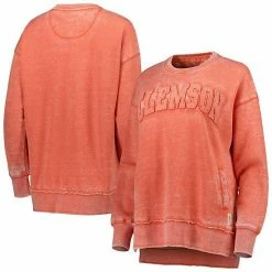 New 🔔 Unbranded 👩 Women's Pressbox Orange Clemson Tigers Marniville Vintage Wash Pullover Sweatshirt ⌛