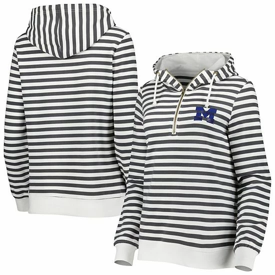 Outlet ๐งจ Unbranded ๐ฉ Women's Charcoal/White Michigan Wolverines ๐ฌ Candy Stripe Tri-Blend Quarter-Zip Hoodie ๐
