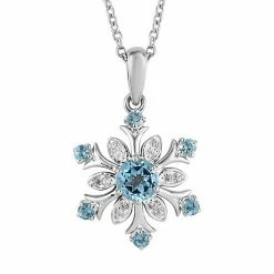 Best Sale ✨ Unbranded Sterling Silver Round Blue Topaz & White Zircon Accent Snowflake Pendant Necklace 😉