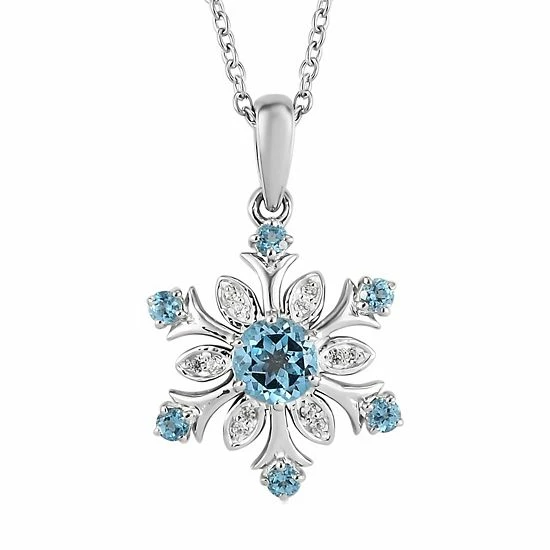 Best Sale โจ Unbranded Sterling Silver Round Blue Topaz & White Zircon Accent Snowflake Pendant Necklace ๐