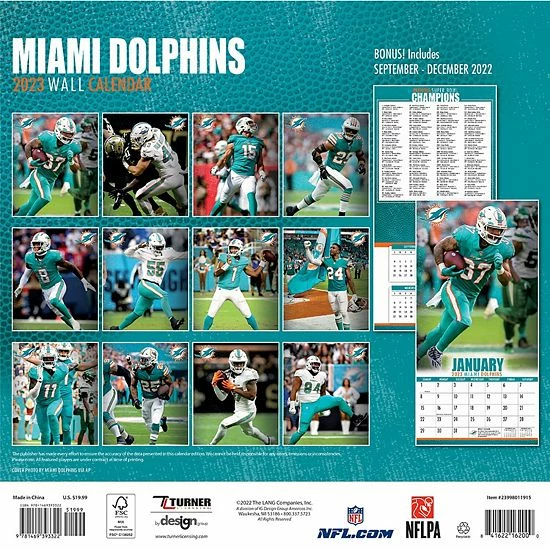 Outlet 😉 Unbranded Miami Dolphins 2023 12" X 12" Team Wall Calendar 😍 - Image 3