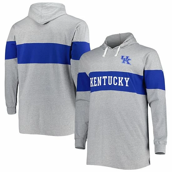 Outlet ๐ Unbranded Men's Heathered Gray/Royal Kentucky Wildcats Big & Tall Long Sleeve Jersey Hoodie T-Shirt ๐ - Image 2