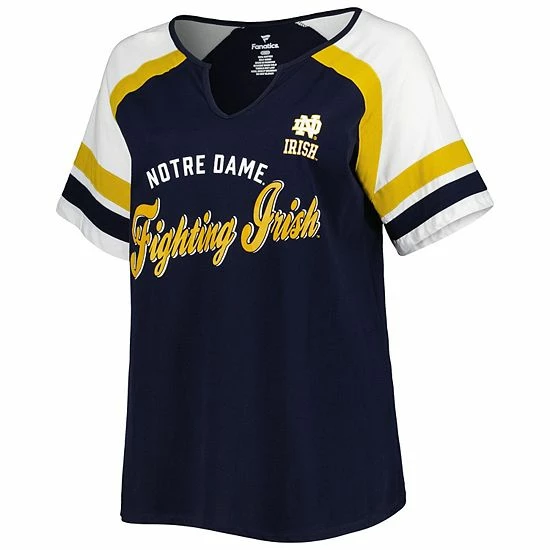 New ✨ Unbranded 👩 Women's Navy Notre Dame Fighting Irish Plus Size Arch Raglan Notch Neck T-Shirt 😀 - Image 3