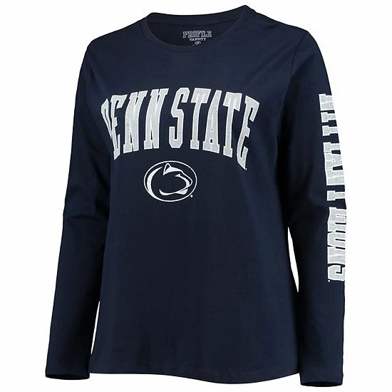 Cheapest ๐ฏ Unbranded ๐ฉ Women's Navy Penn State Nittany Lions Plus Size Campus Arch Logo 2-Hit Scoop Neck Long Sleeve T-Shirt ๐ - Image 3
