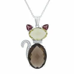 Buy 🥰 Unbranded Sterling Silver Smoky Quartz Cat Pendant Necklace 🔔