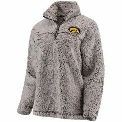 Deals ✨ Unbranded 👩 Women's Gray Iowa Hawkeyes Sherpa Super Soft Quarter-Zip Pullover Jacket 🎁