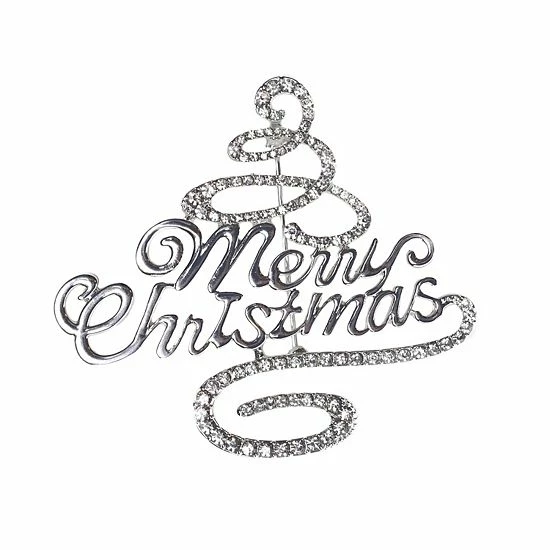 Coupon 🎁 Unbranded Silver-Tone Swirl "Merry ❄ Christmas" Tree Pin 🌟