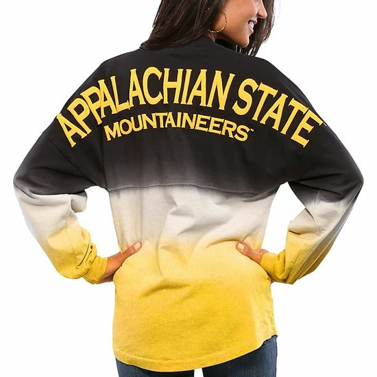 Flash Sale ⭐ Unbranded 👩 Women's Black Appalachian State Mountaineers Ombre Long Sleeve Dip-Dyed Spirit Jersey 👍