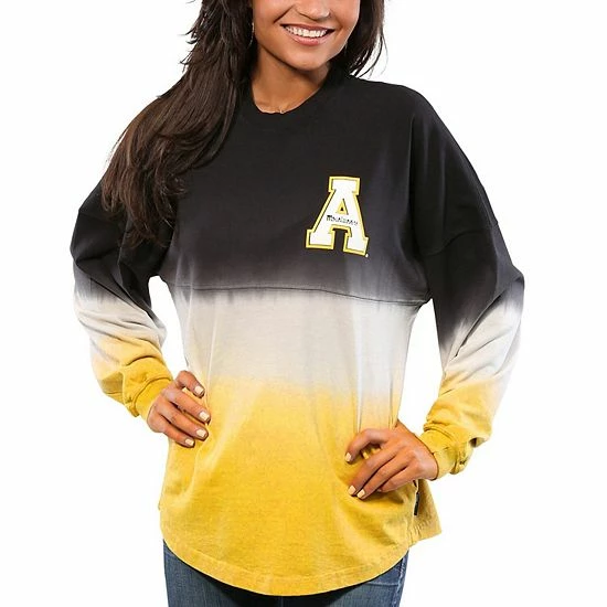 Flash Sale ⭐ Unbranded 👩 Women's Black Appalachian State Mountaineers Ombre Long Sleeve Dip-Dyed Spirit Jersey 👍 - Image 3