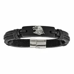 Brand new 🌟 Unbranded Men's Antiqued & Polished Stainless Steel Eagle Head Black Leather Bracelet ❤️