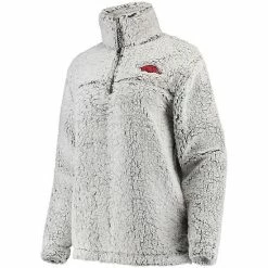 Buy 👍 Unbranded 👩 Women's Gray Arkansas Razorbacks Sherpa Super Soft Quarter Zip Pullover Jacket ✔️