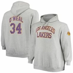 Wholesale ✨ Unbranded Men's Mitchell & Ness Shaquille O'Neal Heathered Gray Los Angeles Lakers Big & Tall Name & Number Pullover Hoodie 🤩