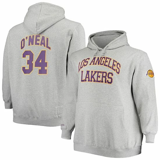 Wholesale ✨ Unbranded Men's Mitchell & Ness Shaquille O'Neal Heathered Gray Los Angeles Lakers Big & Tall Name & Number Pullover Hoodie 🤩