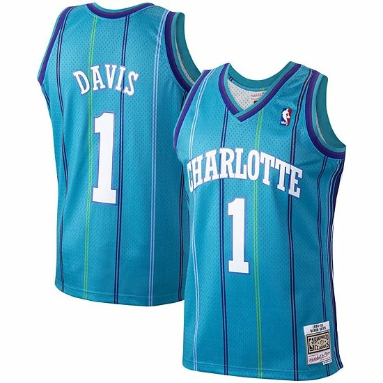 Best Sale ๐ฏ Unbranded Men's Mitchell & Ness Baron Davis Teal Charlotte Hornets Hardwood Classics 1999-00 Swingman Jersey ๐ - Image 2