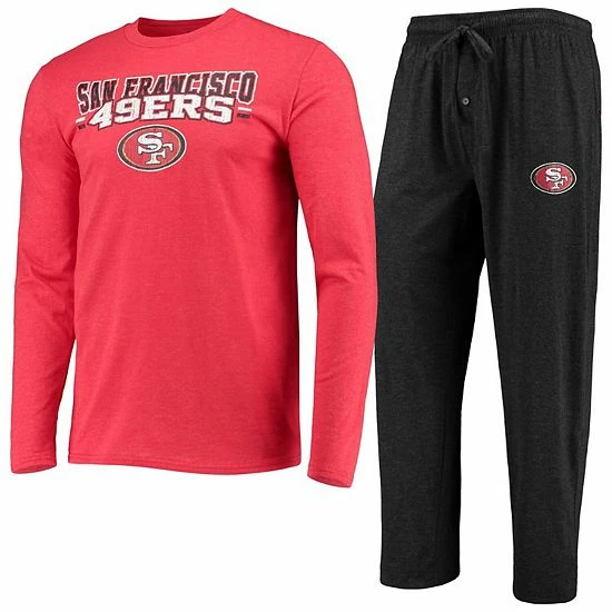 Wholesale ๐ Unbranded Men's Concepts Sport Black/Scarlet San Francisco 49ers Meter Long Sleeve T-Shirt & Pants Sleep Set ๐ฅ - Image 2
