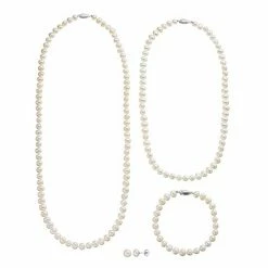 Outlet ⌛ Unbranded Freshwater Cultured Pearl Necklace, Bracelet & Stud Earring Set 🧨