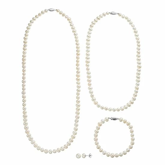 Outlet โ Unbranded Freshwater Cultured Pearl Necklace, Bracelet & Stud Earring Set ๐งจ
