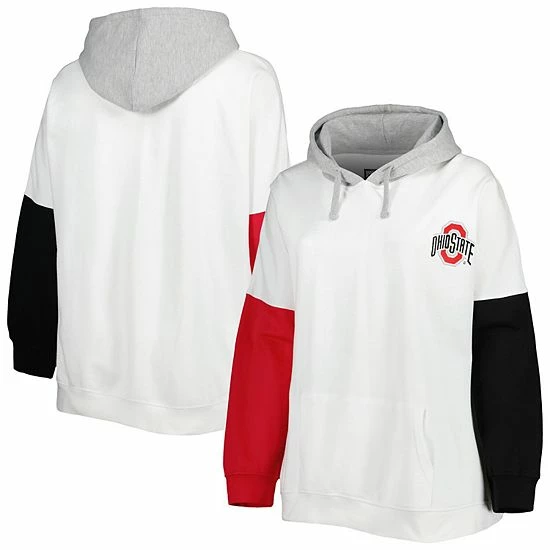 Discount ✨ Unbranded 👩 Women's White/Scarlet Ohio State Buckeyes Plus Size Contrast Dolman Sleeve Pullover Hoodie 🧨 - Image 2
