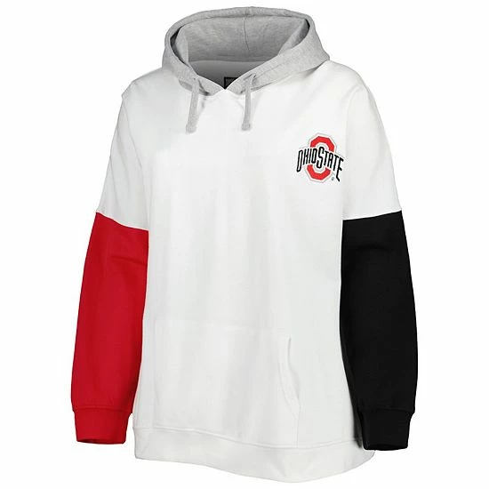 Discount ✨ Unbranded 👩 Women's White/Scarlet Ohio State Buckeyes Plus Size Contrast Dolman Sleeve Pullover Hoodie 🧨 - Image 3