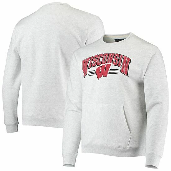 Hot Sale โจ Unbranded Men's League Collegiate Wear Heathered Gray Wisconsin Badgers Upperclassman Pocket Pullover Sweatshirt ๐