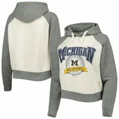 Outlet ⌛ Unbranded 👩 Women's Pressbox Cream/Heather Gray Michigan Wolverines Cody Tri-Bend Raglan Pullover Hoodie 😍