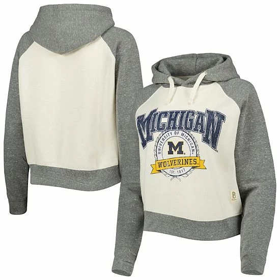 Outlet โ Unbranded ๐ฉ Women's Pressbox Cream/Heather Gray Michigan Wolverines Cody Tri-Bend Raglan Pullover Hoodie ๐ - Image 2