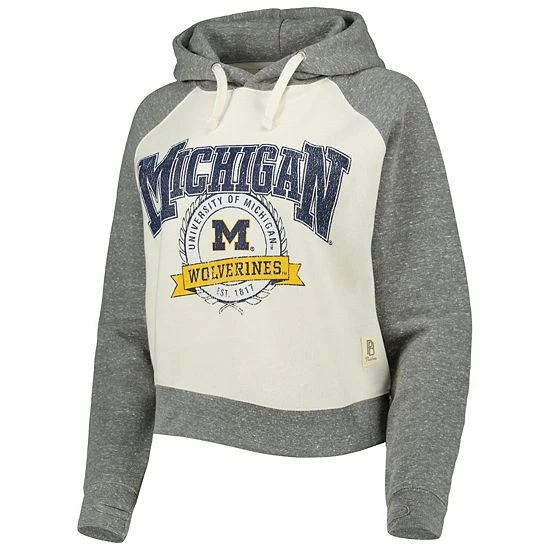 Outlet โ Unbranded ๐ฉ Women's Pressbox Cream/Heather Gray Michigan Wolverines Cody Tri-Bend Raglan Pullover Hoodie ๐ - Image 3