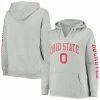 Coupon 🎉 Unbranded 👩 Women's Heathered Gray Ohio State Buckeyes Plus Size Arch Logo Campus 2-Hit V-Neck Pullover Hoodie 🛒