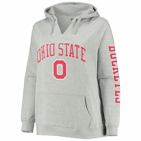 Coupon ๐ Unbranded ๐ฉ Women's Heathered Gray Ohio State Buckeyes Plus Size Arch Logo Campus 2-Hit V-Neck Pullover Hoodie ๐ - Image 2