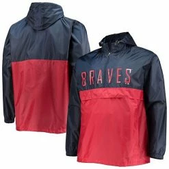 Best reviews of 🛒 Unbranded Men's Navy/Red Atlanta Braves Big & Tall Split Body Anorak Half-Zip Jacket 💯