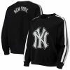 Outlet 💯 Unbranded 👩 Women's The Wild Collective Black New York Yankees Perforated Logo Pullover Sweatshirt 💯