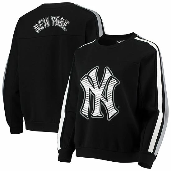 Outlet 💯 Unbranded 👩 Women's The Wild Collective Black New York Yankees Perforated Logo Pullover Sweatshirt 💯