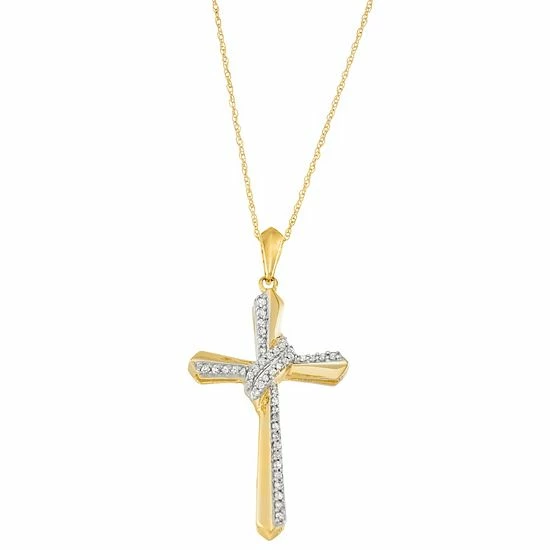 Cheapest ๐ Unbranded 10k Gold 1/4 Carat T.W. Diamond Cross Pendant Necklace ๐