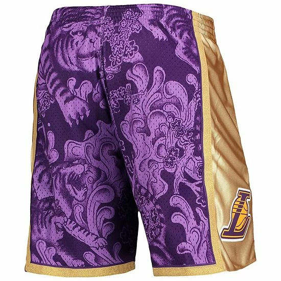 New โ Unbranded Men's Mitchell & Ness Purple Los Angeles Lakers Hardwood Classics Lunar New Year Swingman Shorts ๐ฅ - Image 4