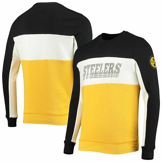 Cheap 🔔 Unbranded Men's Junk Food Black/Gold Pittsburgh Steelers Color Block Pullover Sweatshirt 🤩