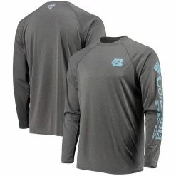 Wholesale ⌛ Unbranded Men's Columbia Heathered Charcoal North Carolina Tar 👠 Heels PFG Terminal Tackle Raglan Omni-Shade Long Sleeve T-Shirt 🧨